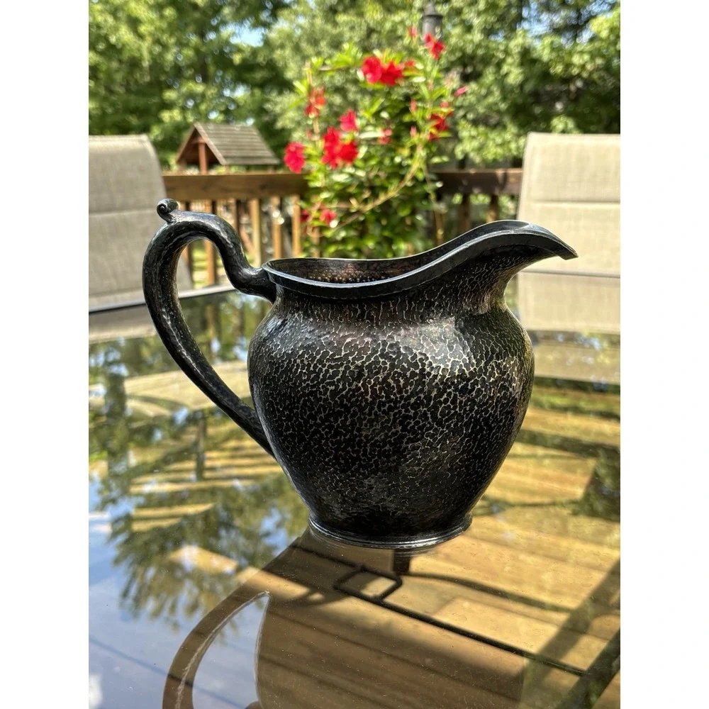 Antique Barbour Silver Co BSCEP Hammered Pitcher 05173 Dark Patina Arts Crafts